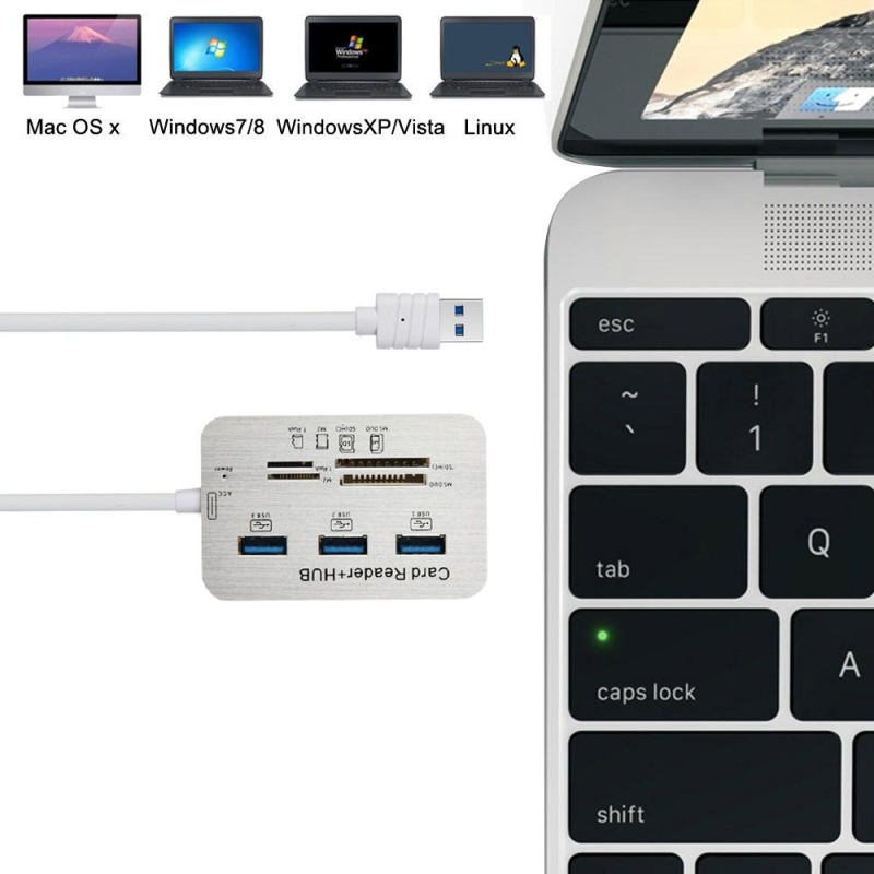 3 Port Aluminum USB 3.1 Hub With MS SD M2 TF Multi-In-1 Card Reader Portable New - intl
