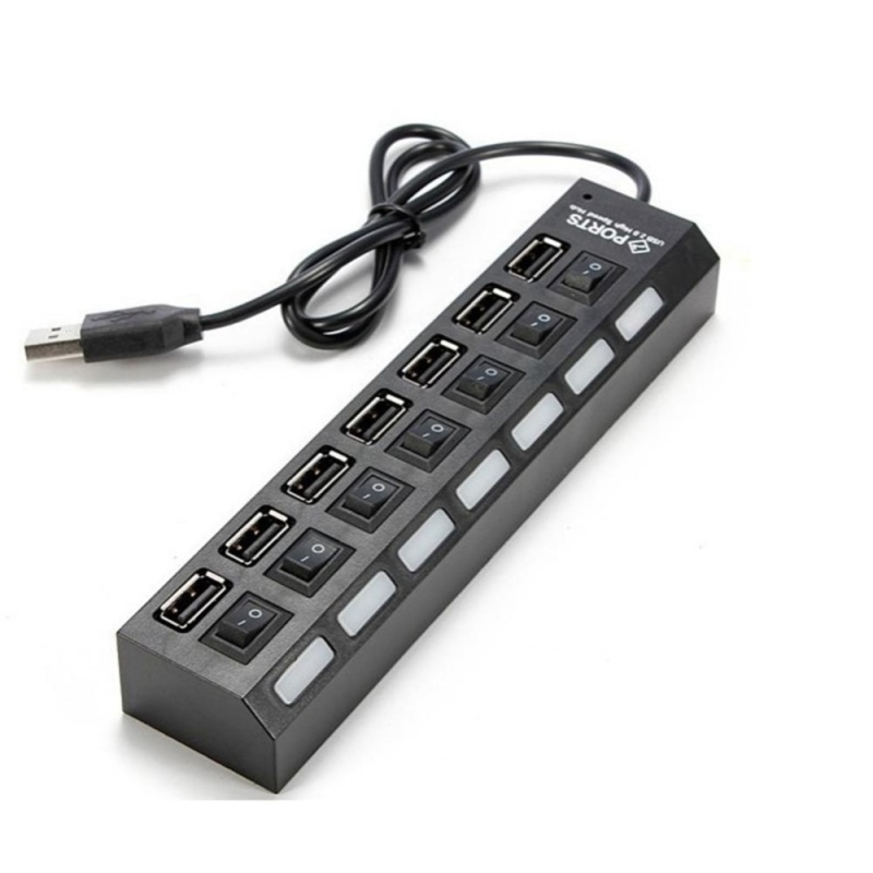 7-Port USB 2.0 Hub with High Speed Adapter ON/OFF Switch for Laptop PC Color:black - intl