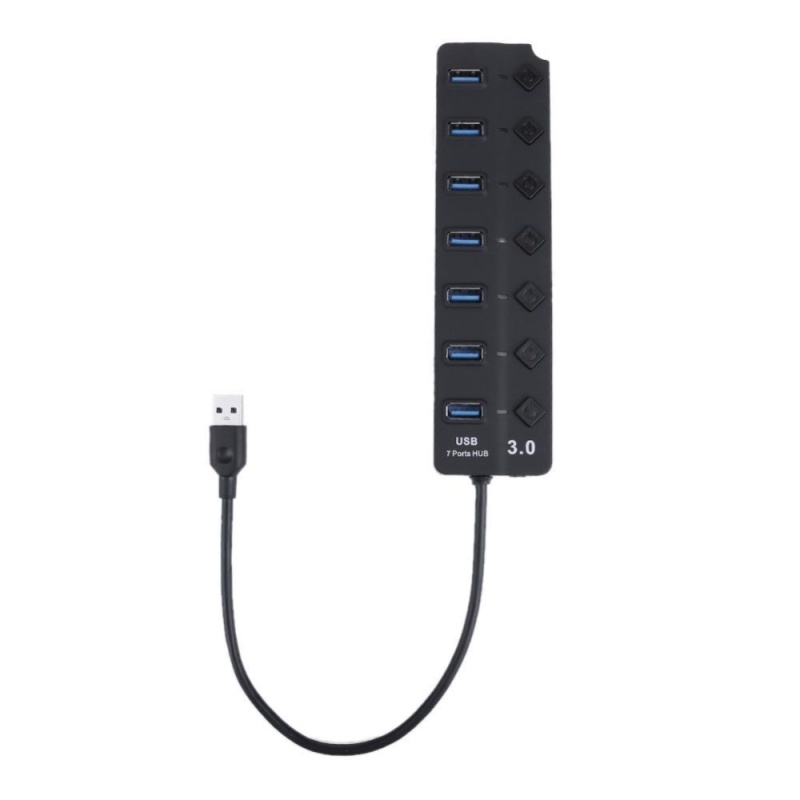 7 USB3.0 Port Hub Spliter Cable with Independent Switch for Notebook PC (Black) - intl