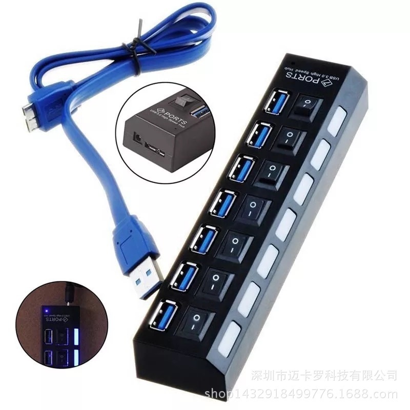 AD NK FASHION 7-Port USB 3.0 SuperSpeed Compact Hub Adapter USB HUB
With On/Off Switch For for iMac, MacBooks, PCs and Laptops, Tablet
(7- Port with switch) - intl