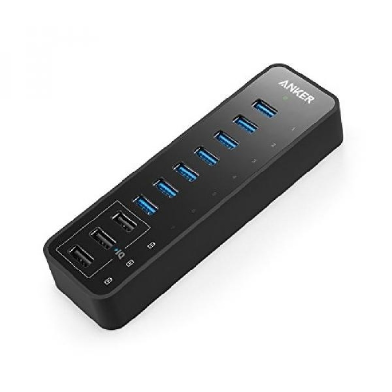 Anker 10 Port 60W Data Hub with 7 USB 3.0 Ports and 3 PowerIQ Charging Ports for Macbook, Mac Pro / mini, iMac, XPS, Surface Pro, iPhone 7, 6s Plus, iPad Air 2, Galaxy Series, Mobile HDD, and More - intl
