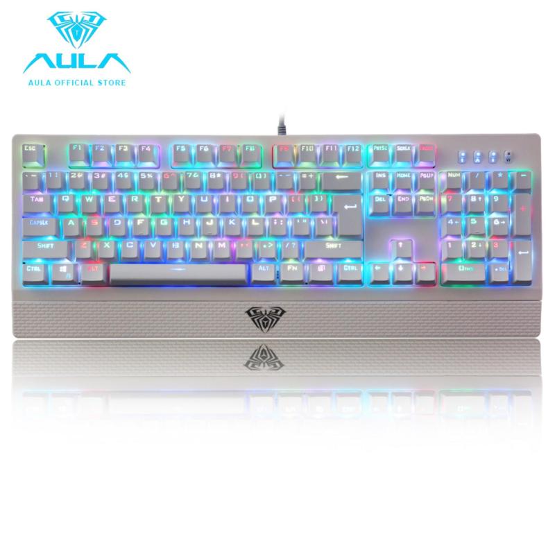 AULA OFFICIAL Wings of Liberty RGB Mechanical Gaming Keyboard 104keys Multicolors LED Backlit White(Blue switch) - intl Singapore
