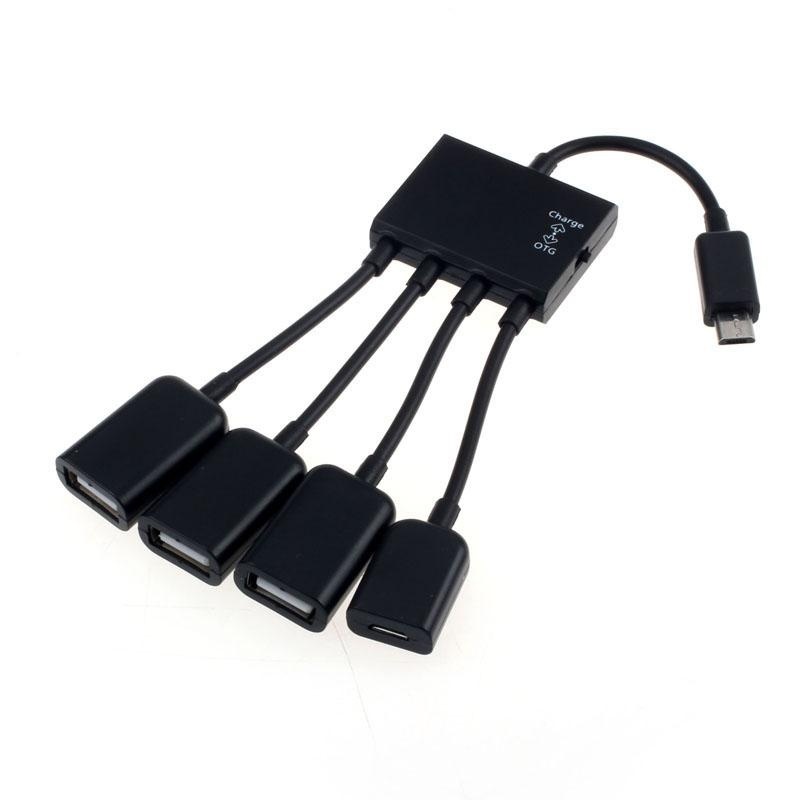 Black 4 Port Micro USB Power Charging OTG HUB Cable For Smartphone Table - intl