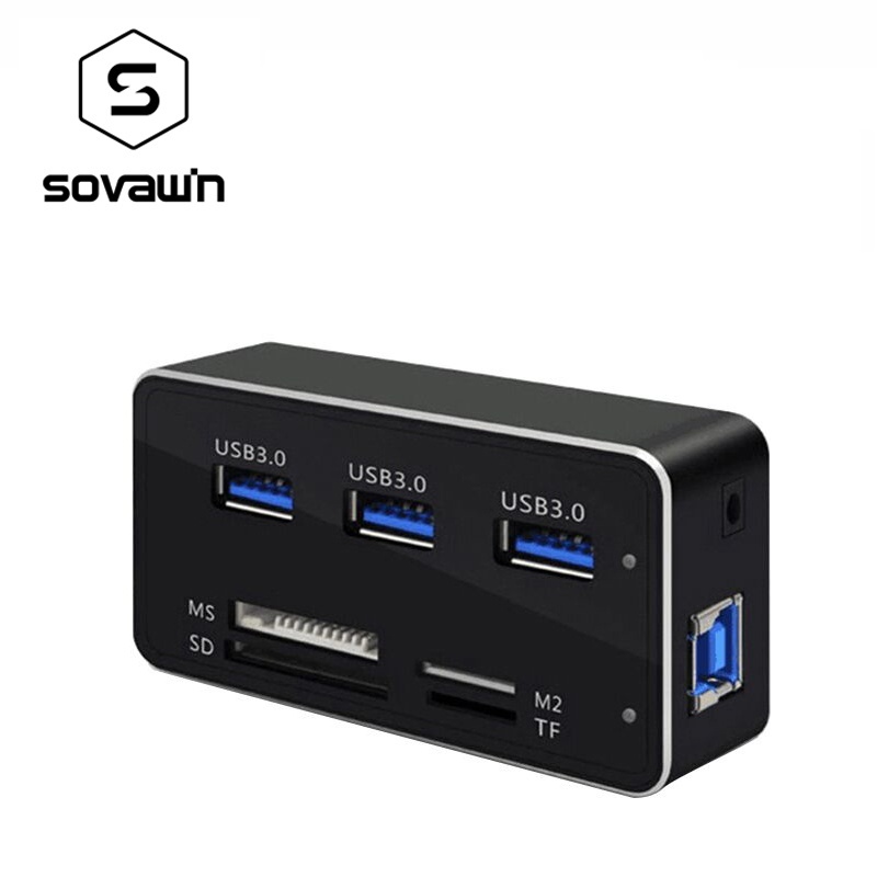 Multi 7 In 1 USB 3.0 Card Reader Aluminium 3 USB Ports SD MS M2 TF External Adaptor Combo Cardreader High Speed / High Quality - intl