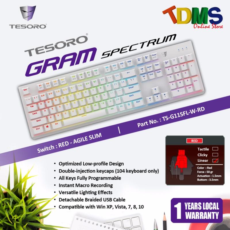 TESORO GRAM SPECTRUM OPTIMIZED LOW PROFILE DESIGN WHITE GAMING KEYBOARD WITH AGILE SILM RED SWITCH Singapore