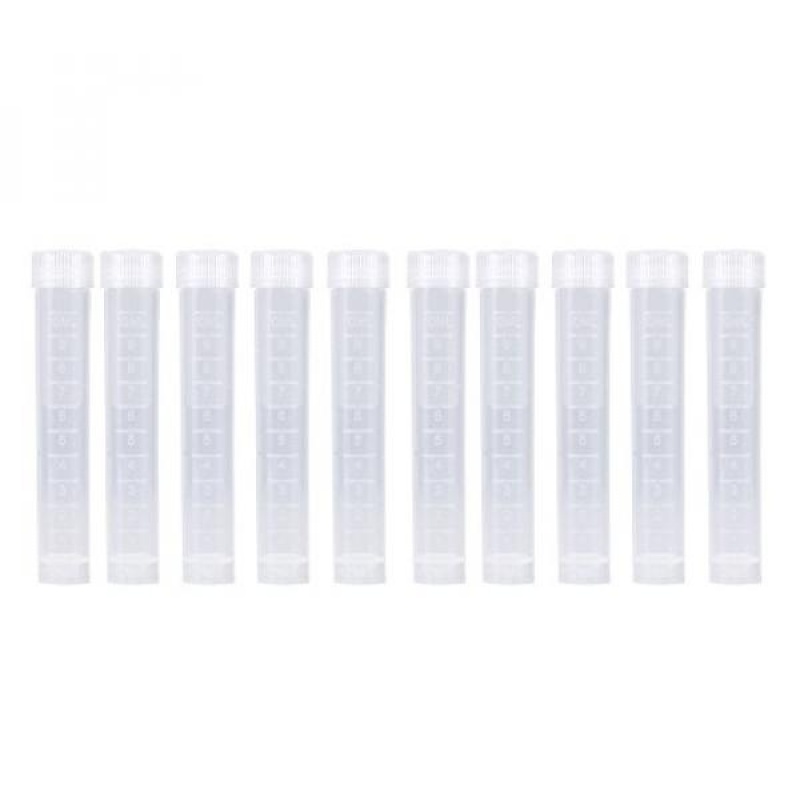10ml Scientific Plastic Test Tubes Screw Top Tube Caps Vial Clear Seal Cap Pack Container, Cylindrical bottom(Pack of 10) - intl