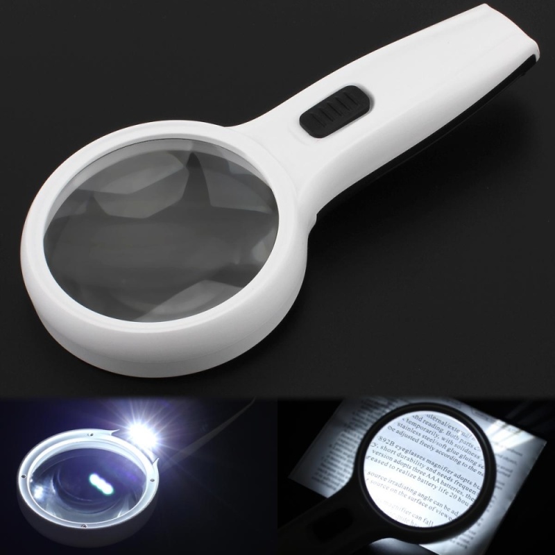 10X High Definition Dual Mirror Optical Band Light Reading 75mm Antique Magnifying Glass Handheld Magnifier with 3 LED Lights - intl