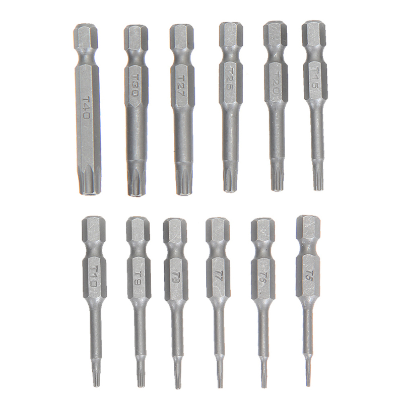 12pcs 50mm 1/4 HEX Torx Magnetic Batch Head Electric Screwdriver Bit T5-T40