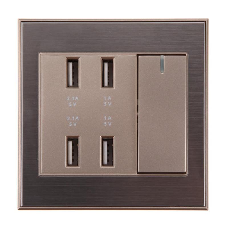 4-Port USB Wall Socket Charger AC Power Receptacle Outlet Plate Gold