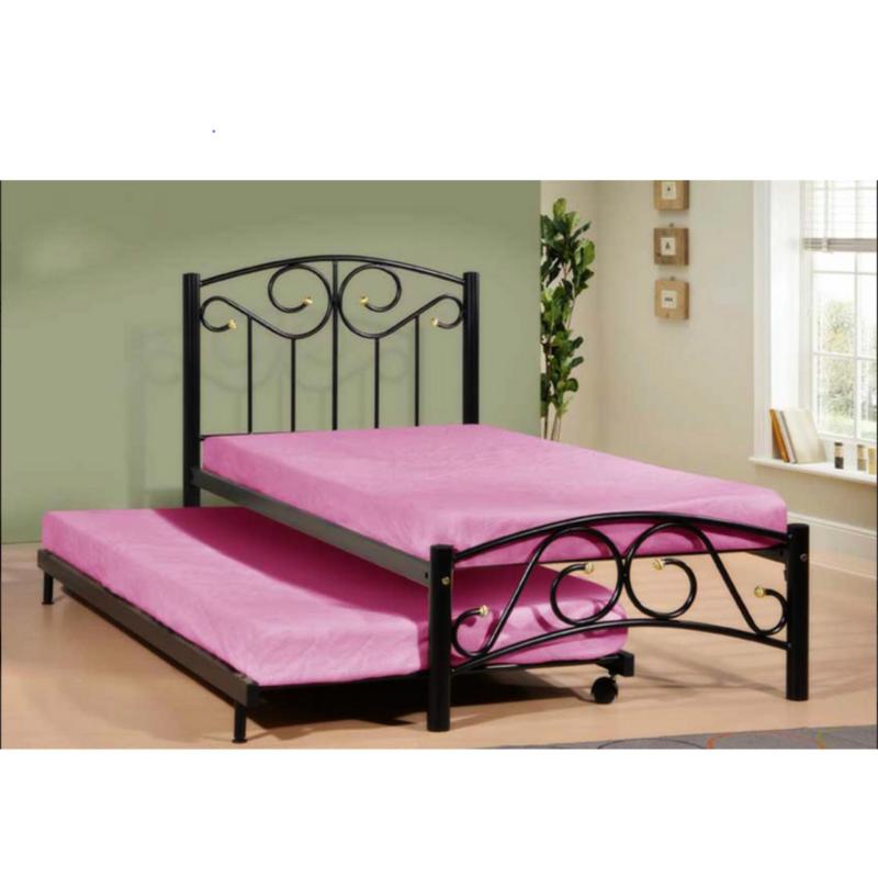 BFF-Shasa Single Size Metal Bed w/ Pull Out Bed (Black)