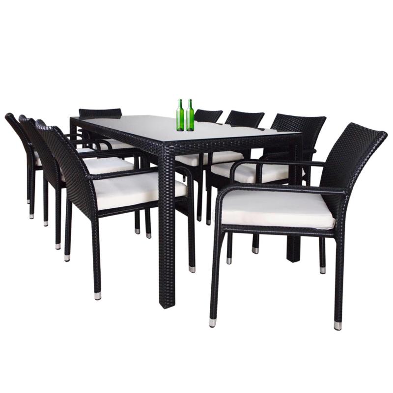 Geneva 8 Chair Dining, White Cushion (2 Year Warranty)