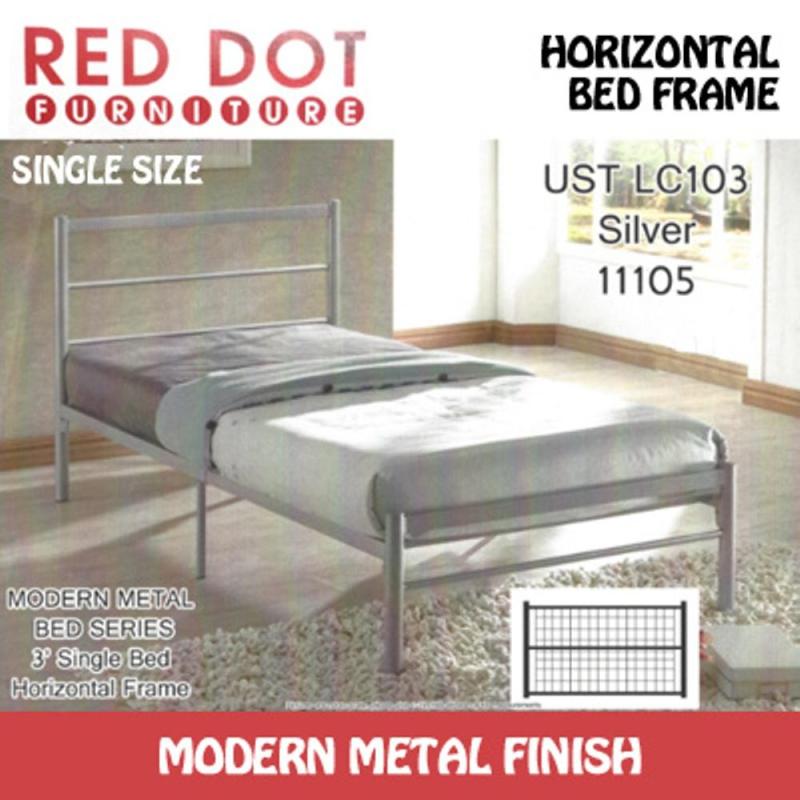 Horizontal Bed Frame Single Modern Metal Finish (Grey)