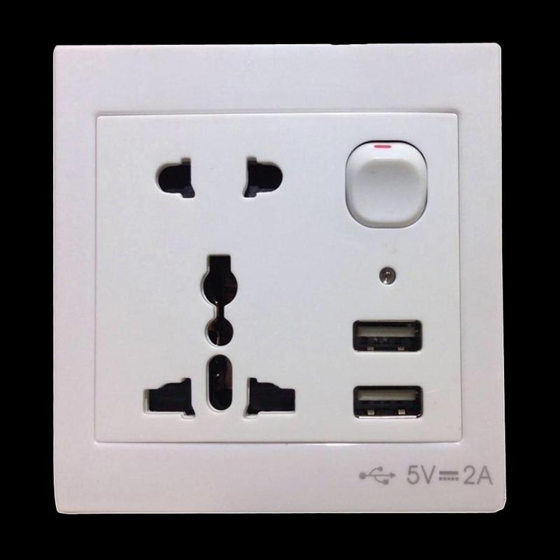 International Universal Double USB Outlet Power Wall Socket Plug w
Switch