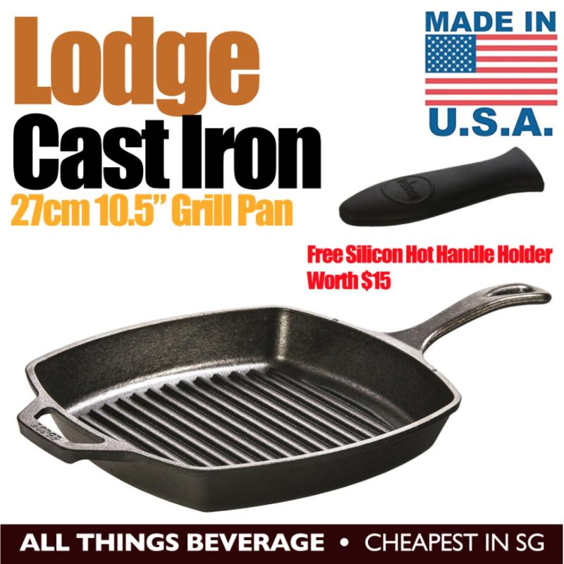 Lodge Cast Iron Square Grill Pan Pre seasoned 10.5 27cm Made in USA (Free Silicon Handle Cover) Singapore