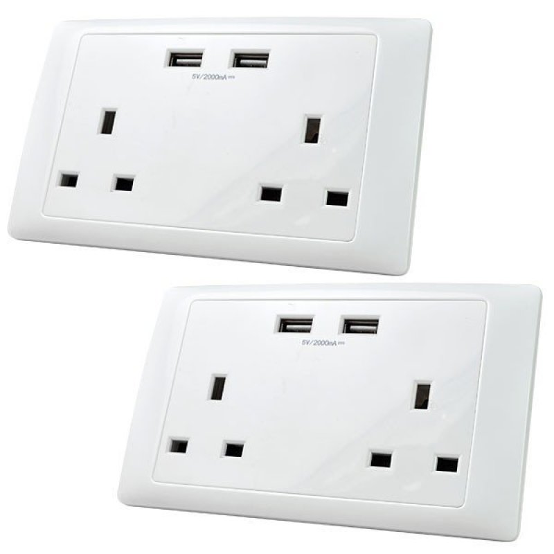 MENGS® 2Pcs UK MultiFunction Double Sockets With 2 USB 5V 2000mAh
Outlets 13A Home Mains Wall Socket Outlet