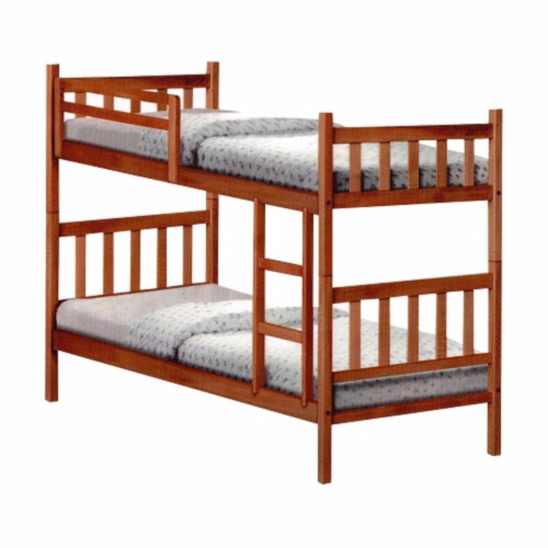Natural Wood Single with Single Double Decker Bed