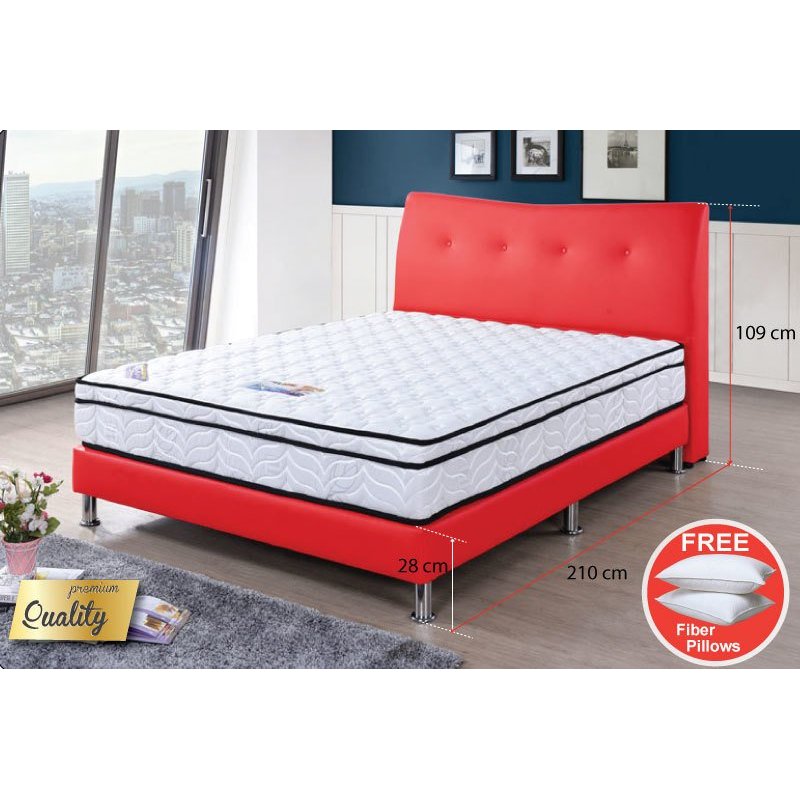New Queen size Bed with 10" Pocketed Spring mattress - Dark Red
