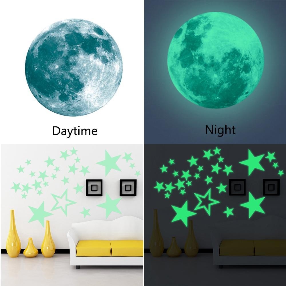 niceEshop Removable 30cm Moon Stars Glow In The Dark Sticker, Night Luminous Kids Room Wall Decal Stickers For Simulated Ideal Kids Decor Or Adults, Perfect Gift Kids Boys Girls, Green - intl