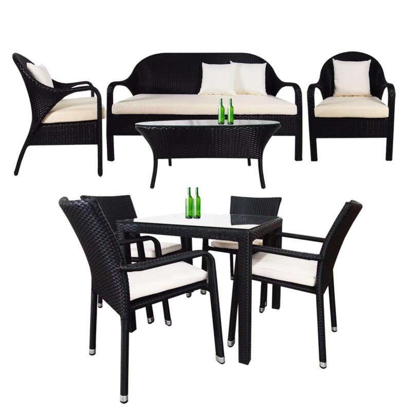 Oasis Sofa Set + Palm 4 Chair Dining Set in White Cushion (Bundle Set)