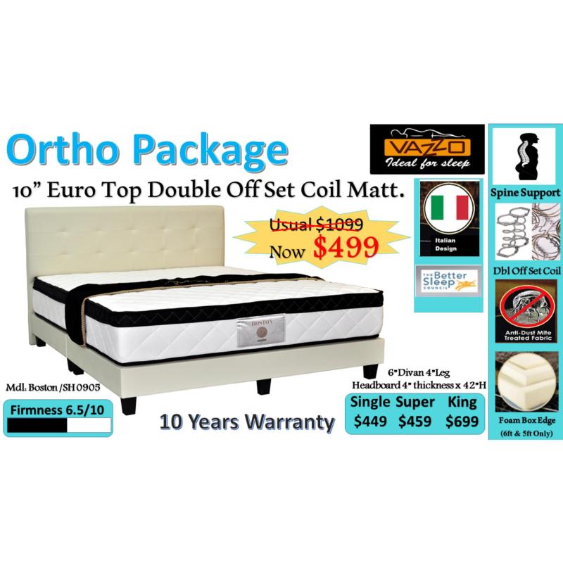 Otho Package: 10 Euro Top Double Offset Coil Mattress + Bed Frame
(Brown)