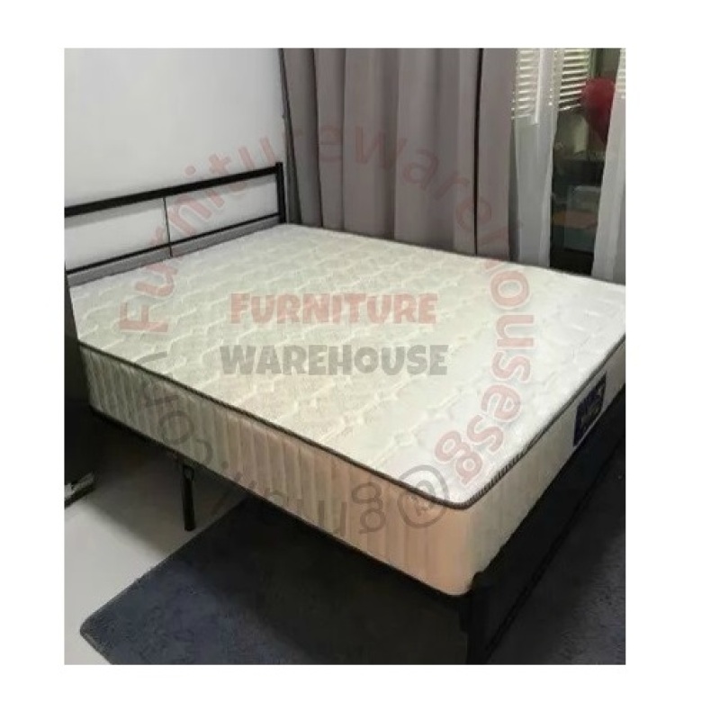 Queen Size Bedframe with 8inch MAXCOIL Spring Mattress + Free 2
Pillow (Black)