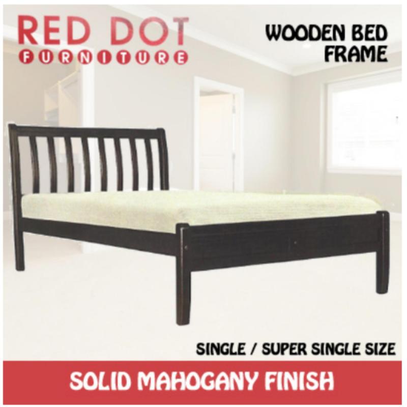 Red Dot Wooden Bed Frame Super Single Size Solid Mahogany Finish Dark Brown
