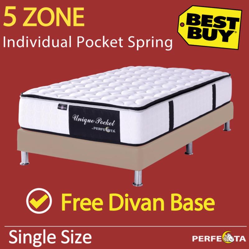 Single Size * Unique Pocket Mattress * 11 inches * 5 Zone Individually Pocketed Spring * Free Divan Base