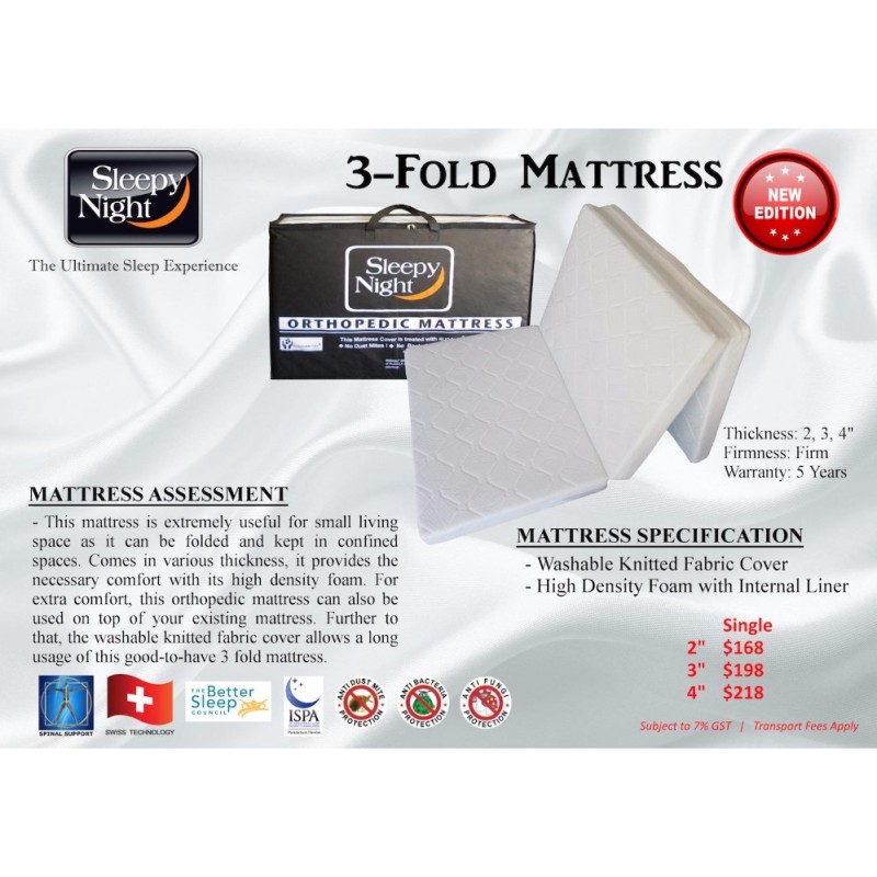 Sleepy Night 3 Fold Orthopedic Mattress (Single 4 inch)