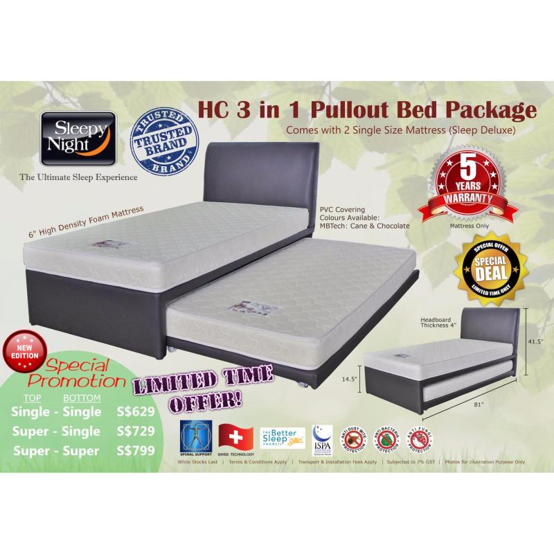 Sleepy Night 3 in 1 Pullout Bed Package - Super Single Top/Single
Bottom, Sleep Deluxe 6 (Cane)