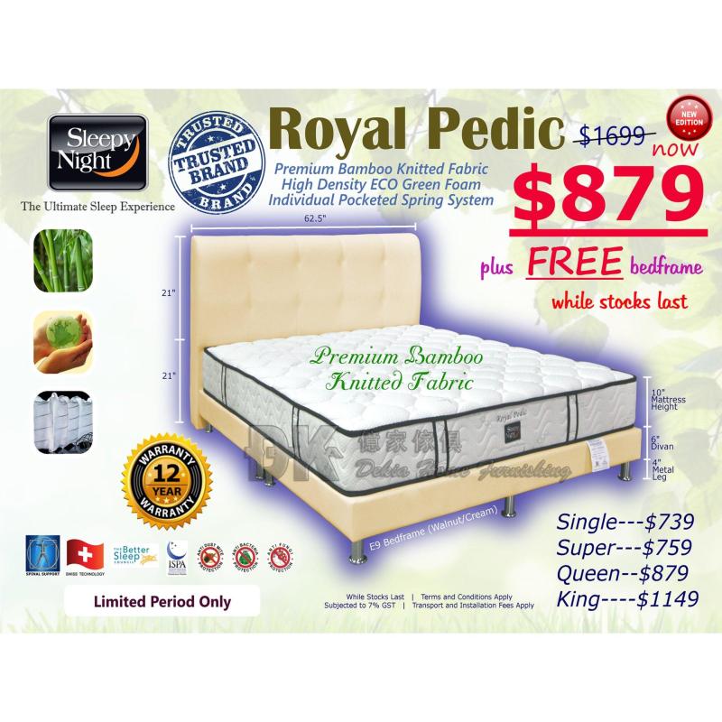 Sleepy Night Royal Pedic Mattress with DIvan Bed Frame (Beige)