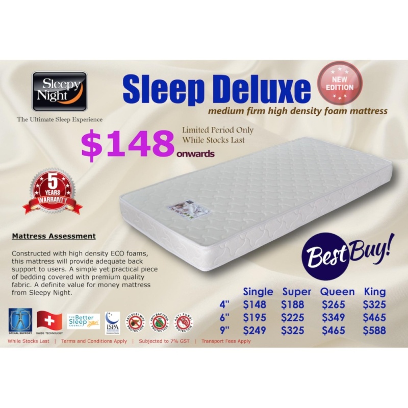 Sleepy Night Sleep Deluxe High Density Foam Mattress, King 9 (FREE
DELIVERY)