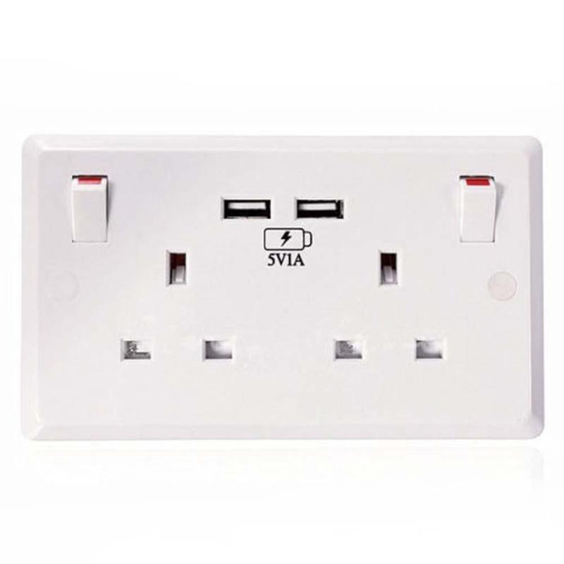 White Double Socket USB 13A 2Gang Electric Wall Plug Sockets With
2USB Outlet