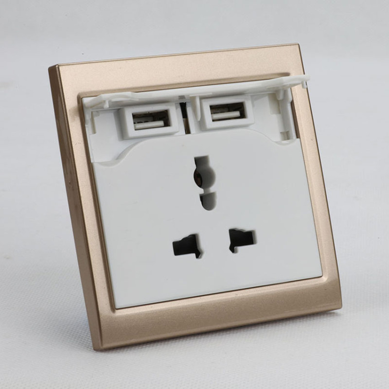Yika AC Power Adapter Socket Dock Station With 2 Port USB Wall
Charger Outlet Plate (Gold)