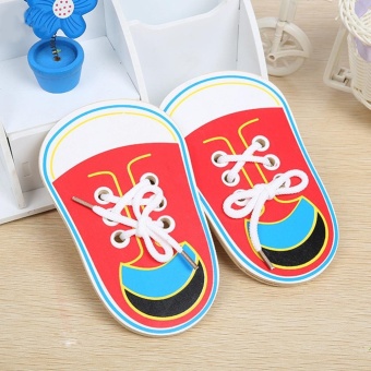 Children Wooden Lacing Shoes Toddler Kids Teaching Tie Shoelaces Toys - Intl July 2018 - 3 Children Wooden Lacing Shoes Toddler Kids Teaching Tie Shoelaces Toys - intl - 3