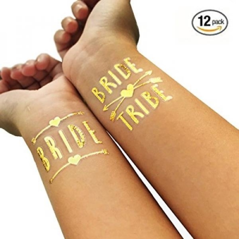 Buy 12 Bridal Wedding Metallic Shiny Gold Temporary Tattoos (10 BRIDE TRIDE + 2 BRIDE ) Bachelorette Party Tattoo Supplies and Accessories Favors - intl Singapore