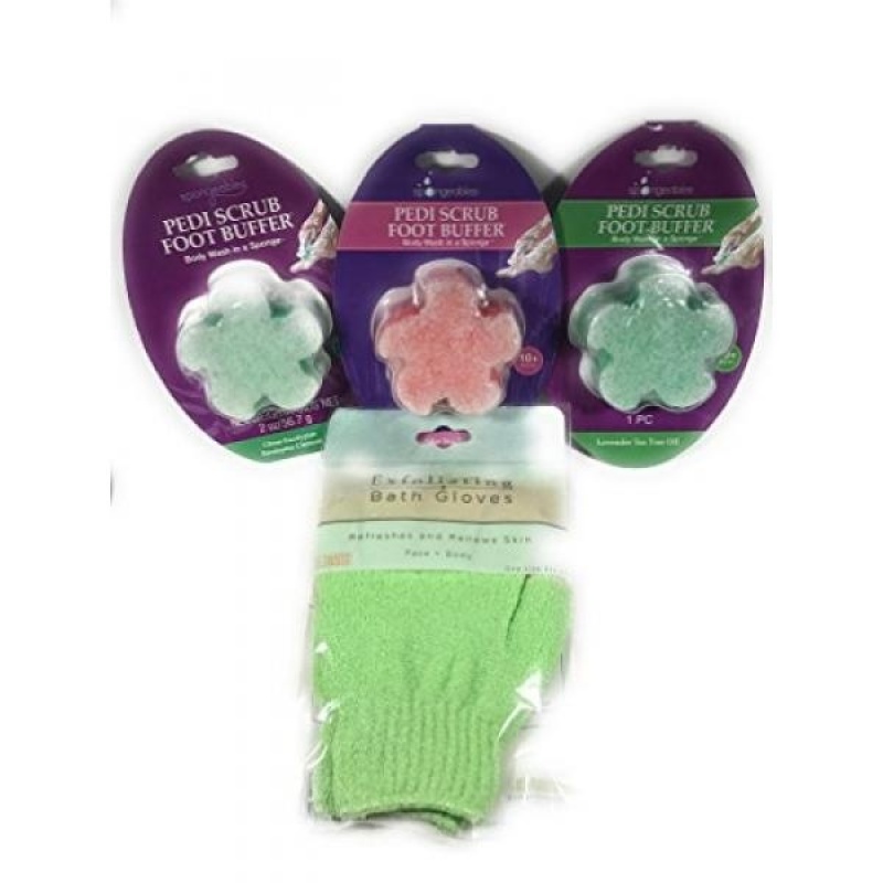 Buy 3 Pedi Scrub Foot Buffers with Exfoliating Bath Gloves - intl Singapore
