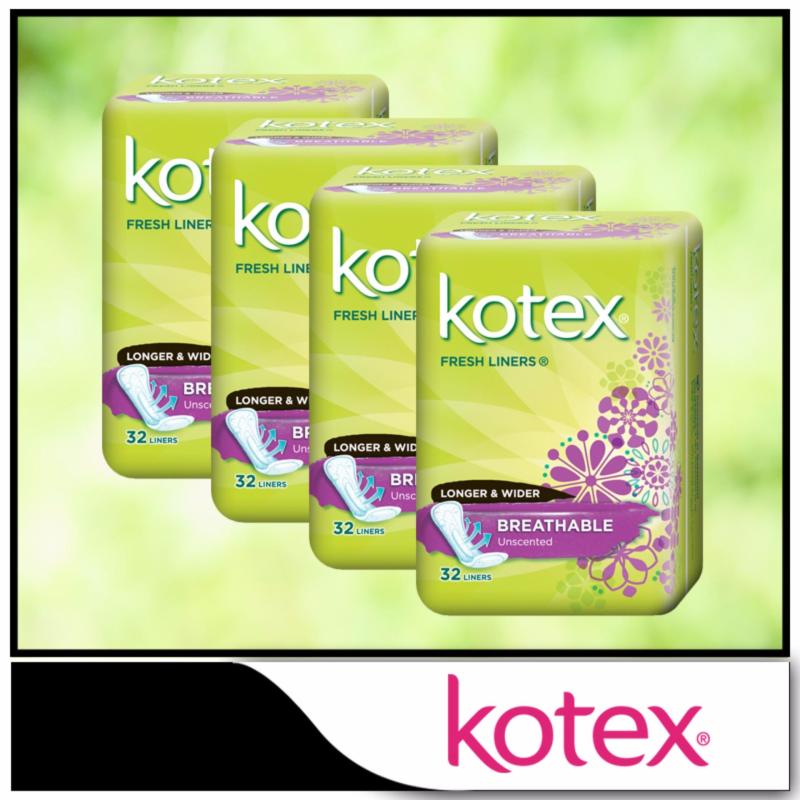Buy Kotex Fresh Liners Breathable Unscented Longer & Wider 32pcs x 4 packs Singapore