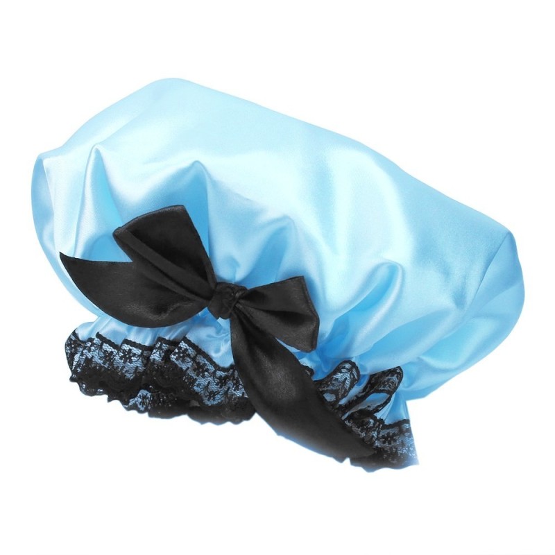 Buy Satin Waterproof Double Layers Elastic Band Hair Bath Cap Shower
Hat with Bow and Lace Blue (Intl) Singapore
