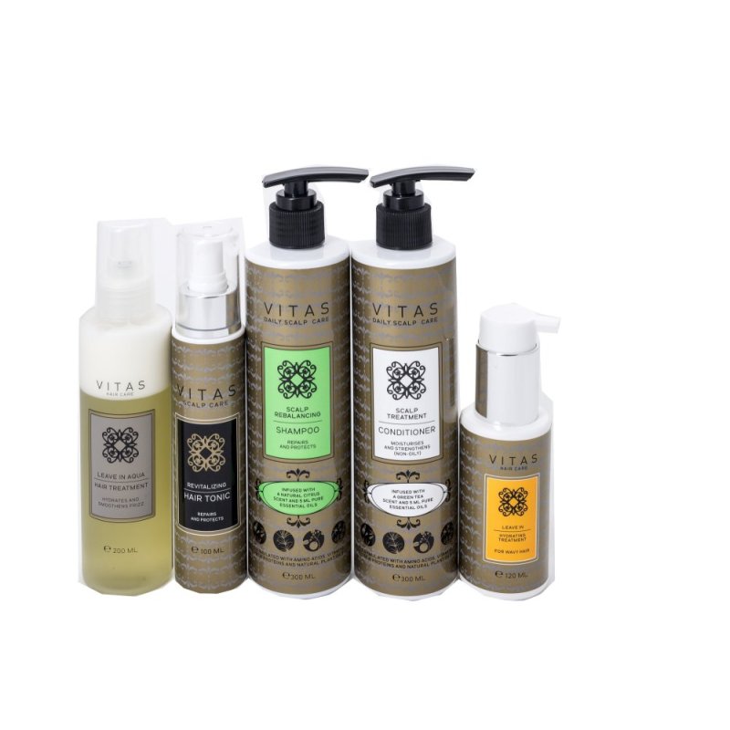 Buy Vitas Pro Scalp Rebalancing Shampoo & Conditioner + Tonic & Leave-in Aqua & Hydrating Hair Treatment - Wavy Hair Singapore