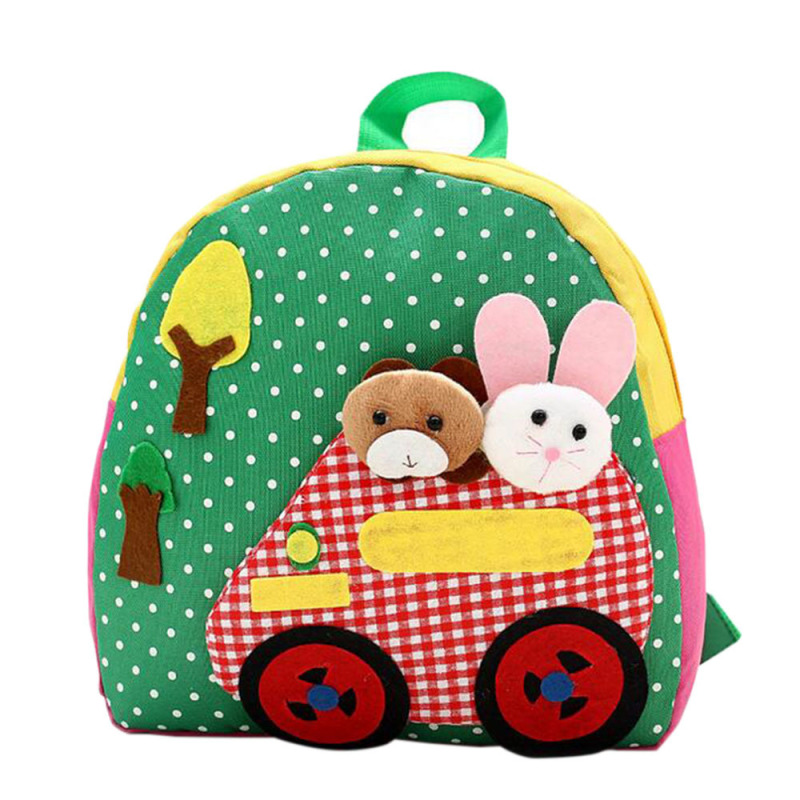 Cartoon Rabbit and Bear Pattern Handmade Kids Child Small Oxford
Cloth Schoolbag School Bag Backpack Green