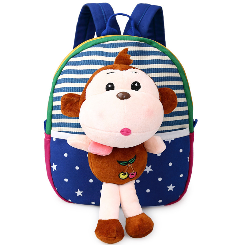 Childrens school bags for boys and girls in kindergarten kids 1-3
years baby bag cute backpack Blue Monkey